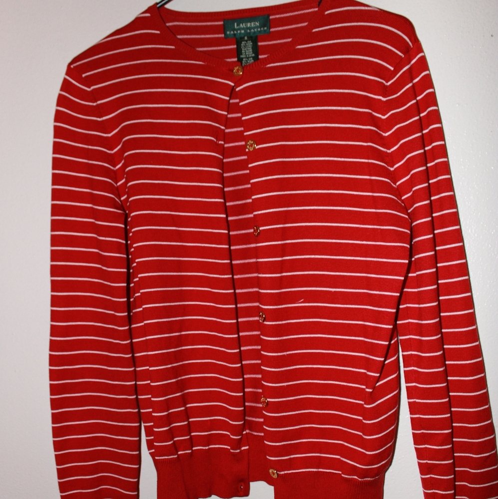 Ralph Lauren long sleeve red & white striped shirt